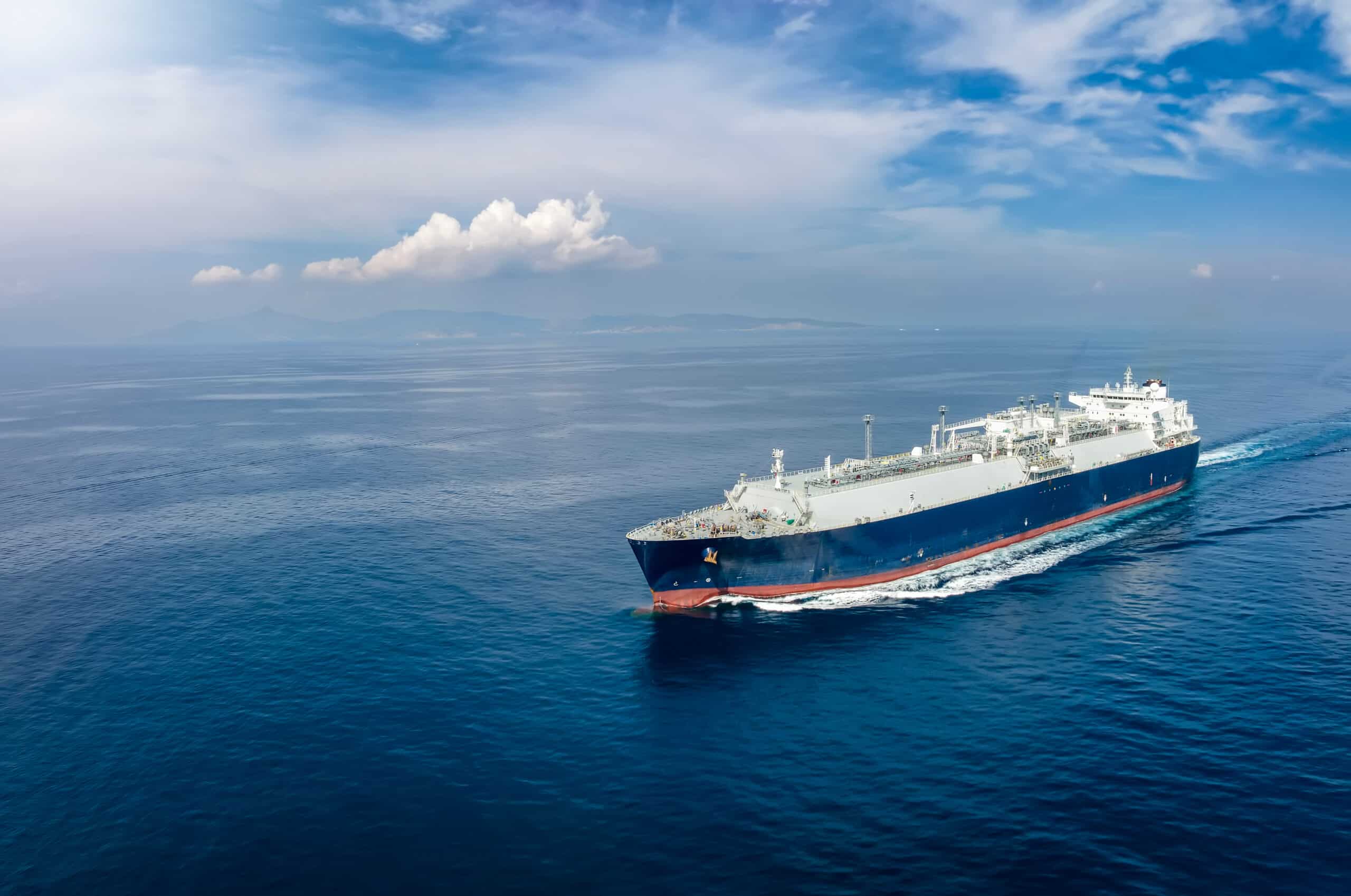 a front view of an LNG tanker