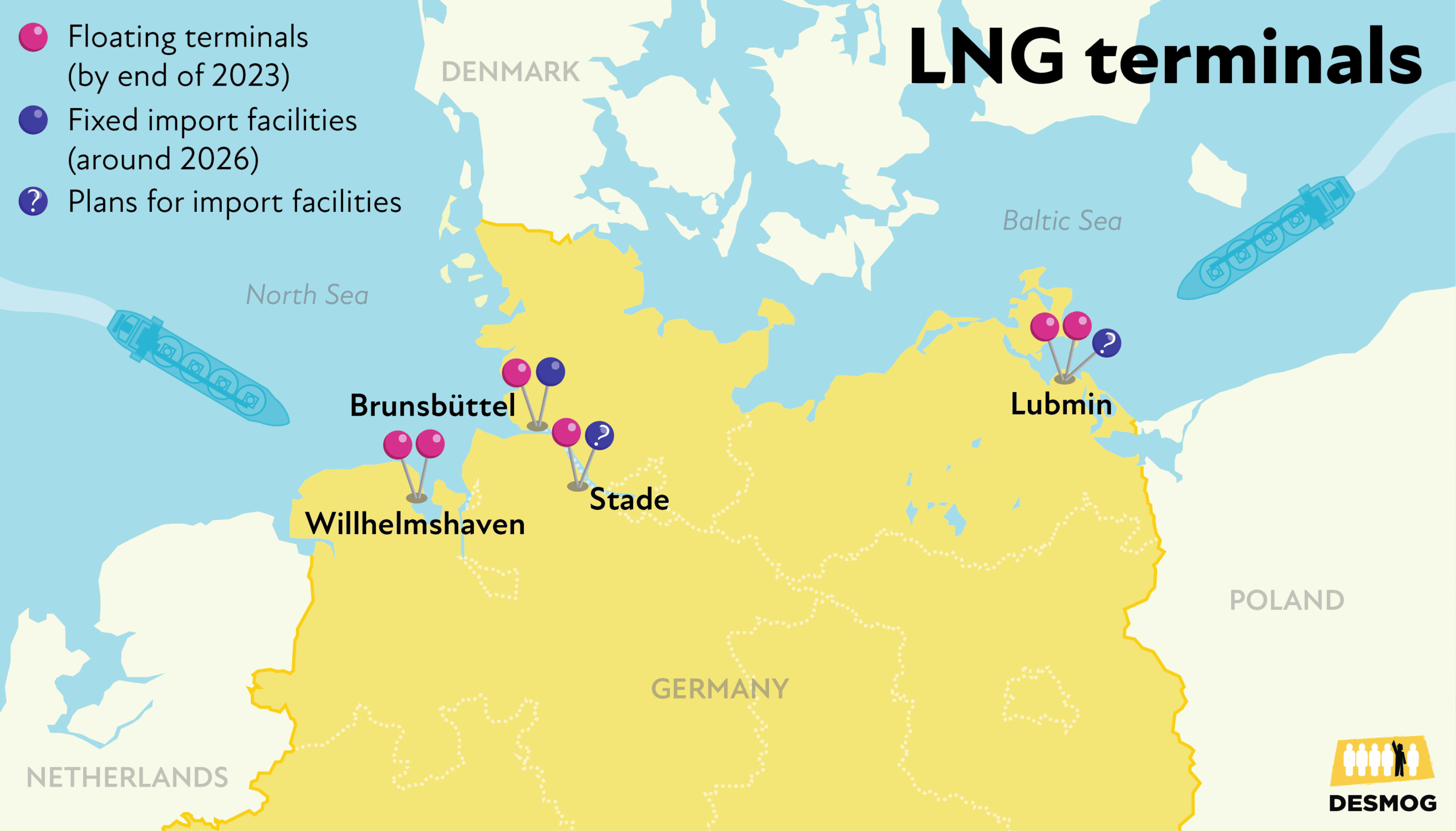 a map depicting new LNG terminals in Germany