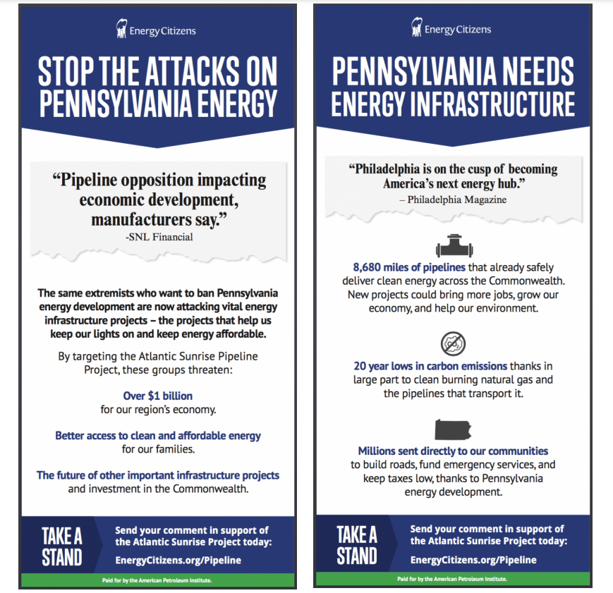 Energy Citizens Pennsylvania ads supporting Atlantic Sunrise pipeline created by DDC