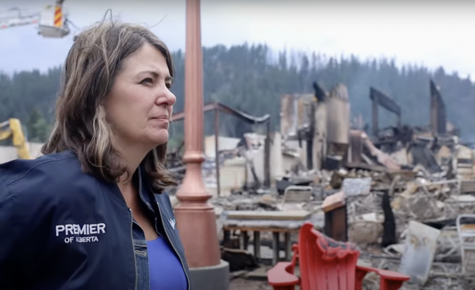 Alberta Premier Danielle Smith surveys damage after the Jasper wildfire