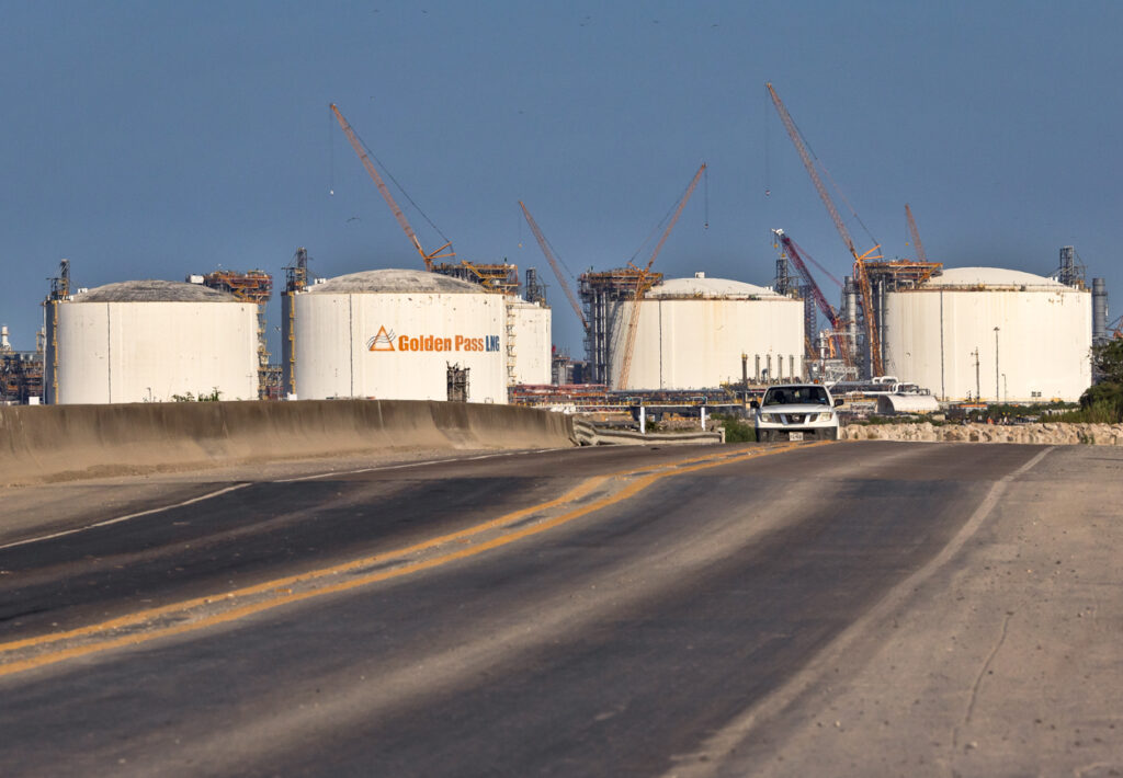 Golden Pass LNG project under construction on the bank of the Sabine Pass in Texas.