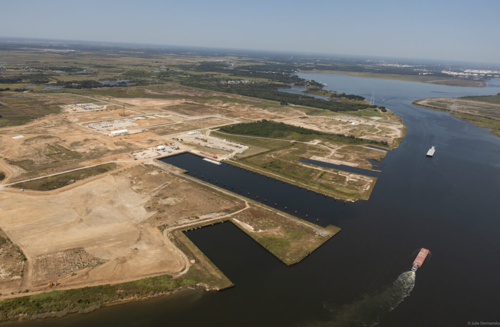 Woodside Louisiana LNG, formerly Driftwood LNG, an LNG export facility under construction on the bank of a ship channel