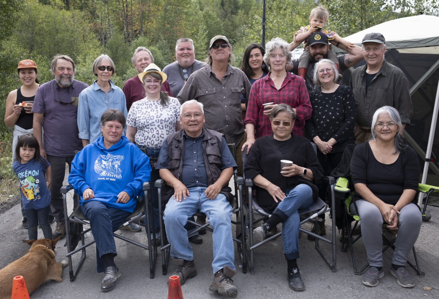 Gitanyow chiefs and community members gather at a blockade north of Terrace, B.C.