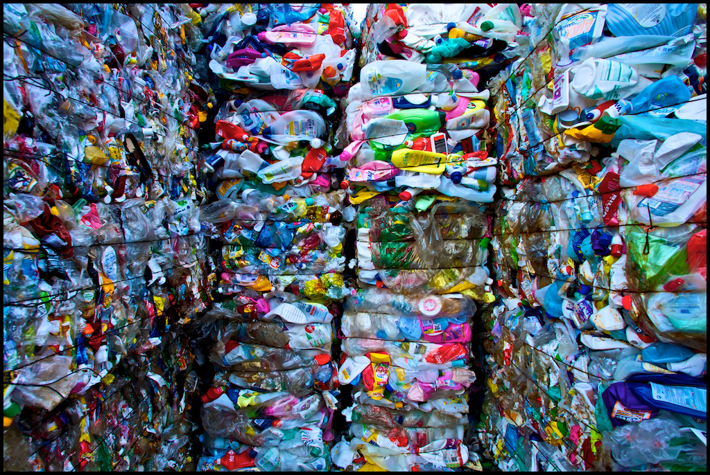 Plastics stacked for recycling